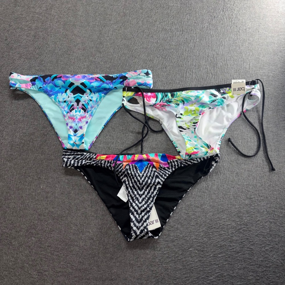 Bar III Womens 3pc Bikini Bottom Bundle XL Hot Tropic Feathered Daze Multi